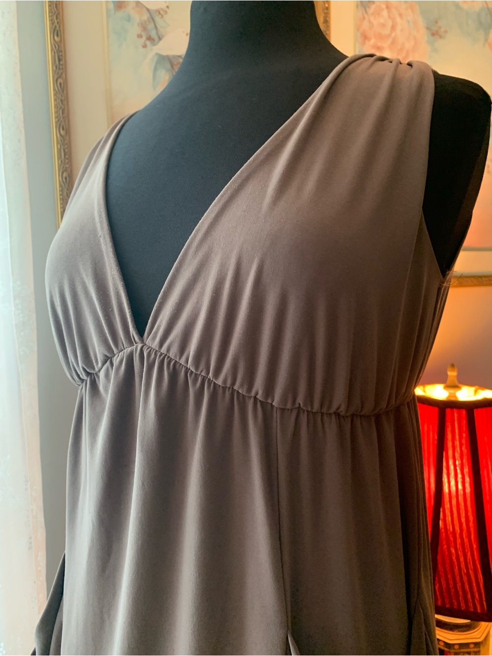 Voila Neutral Hue V-Neck with Deep Pocket Short Dress